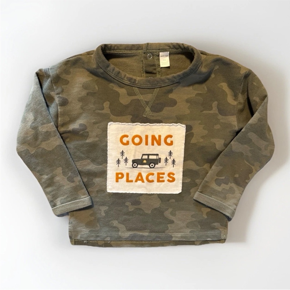 Petit Lem Green Camouflage Sweatshirt with 'Going Places' Patch